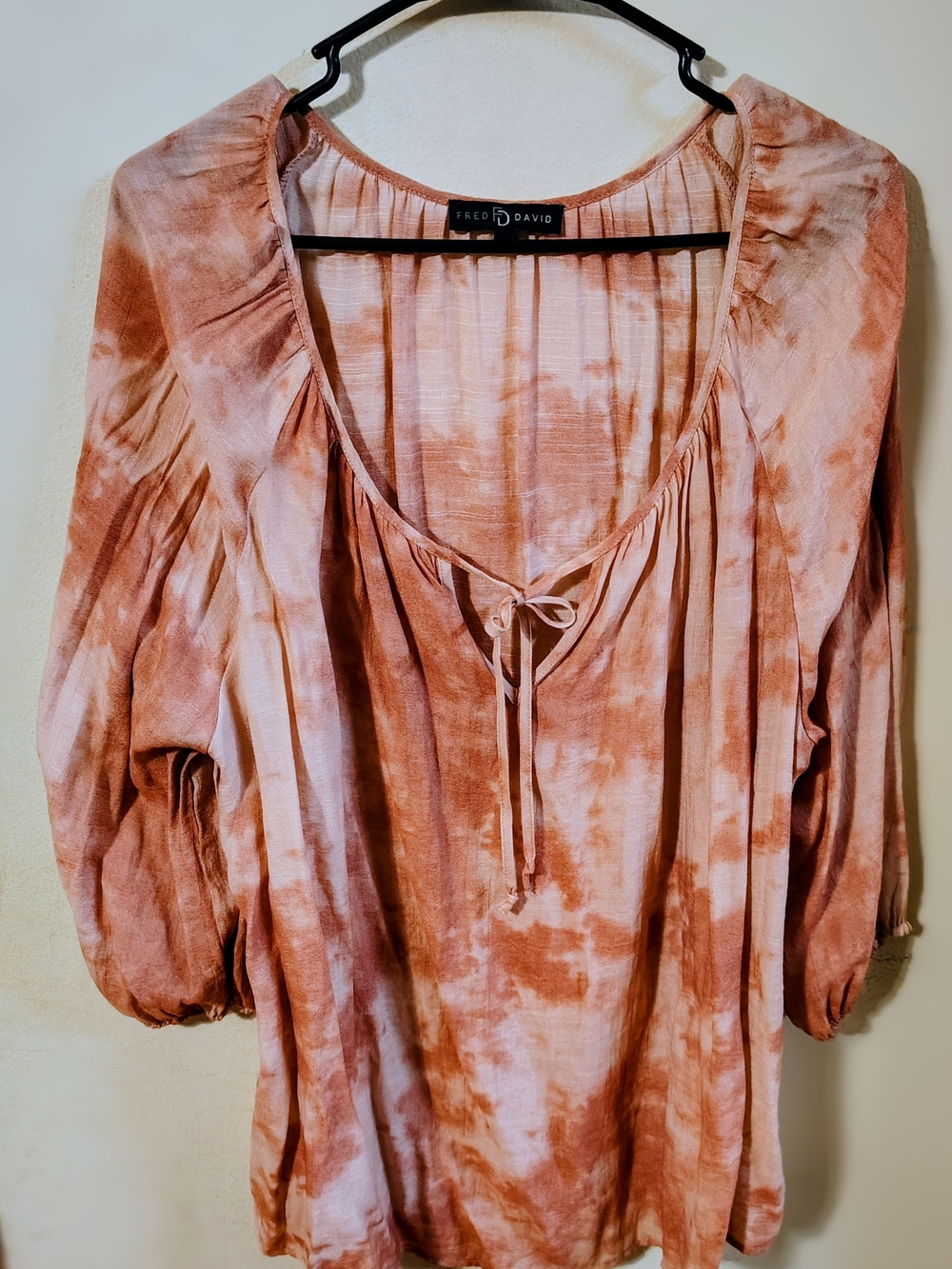 Fred David Women's Rust and Cream Tie-Dye Peasant Tunic